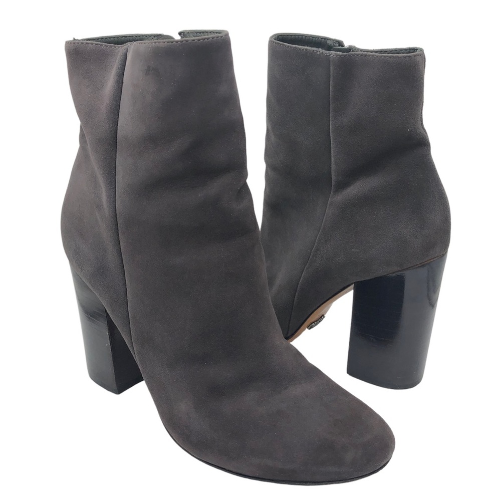 Schutz Dark Grey Suede Block Heel Ankle Boots